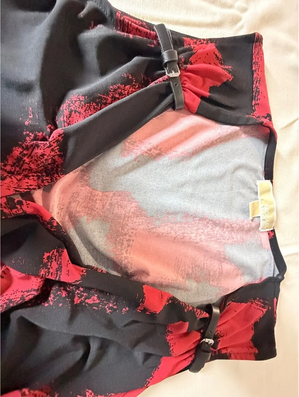 Michael Kors Women's Sleeveless Red and Black Patterned Dress Size Large
